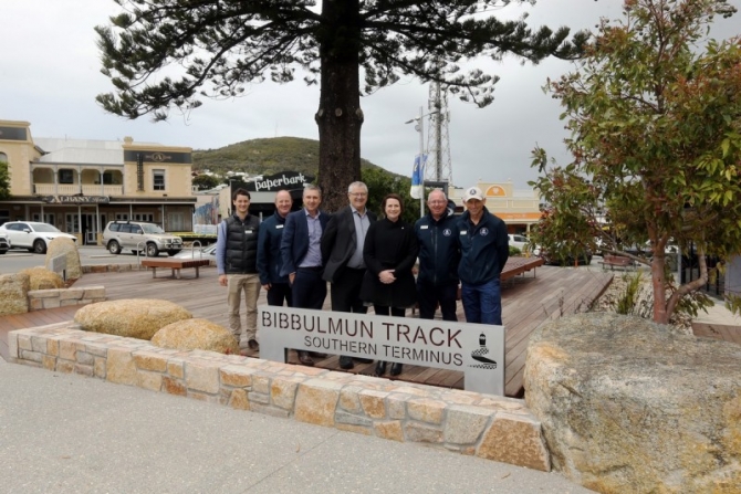 Albany Mayor Dennis Wellington, Albany MLA Rebecca Stephens, DBCA’s Peter Hatley, Luke Coney, Jarred Pedro, Mike Shepard and City of Albany chief executive Andrew Sharpe.