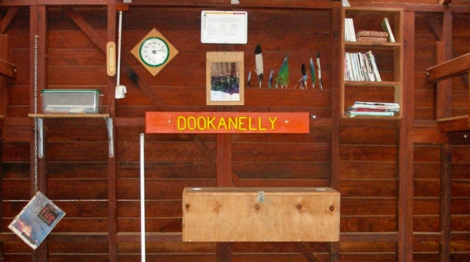 Inside the shelter at Dookanelly campsite, featuring some of Jim’s handiwork