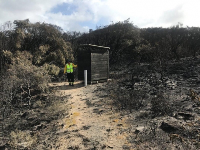 The toilet, standing but damaged
