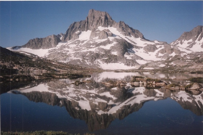 Mt Ritter reflected in 1000 Islands Lake.