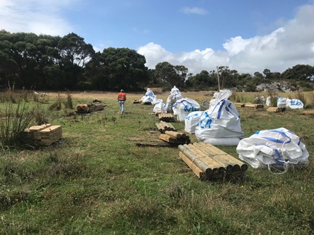 Bags of material and equipment ready for helicopter drops