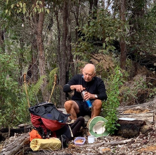 Taking a lunch break on the staff and office volunteer annual hike 2020