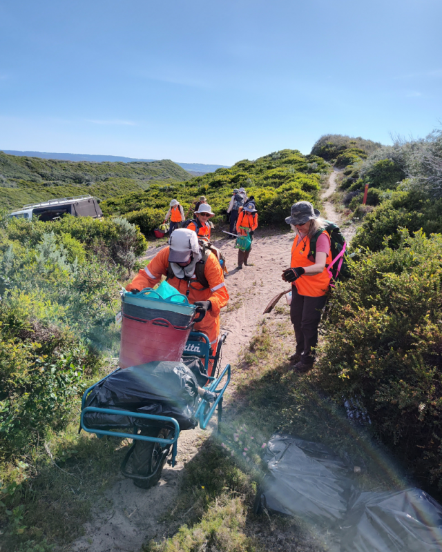 Electric wheelbarrow helps cart tools and materials the short distance from the vehicle track to the work site